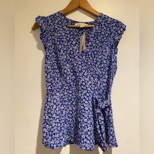 Blue and white floral blouse